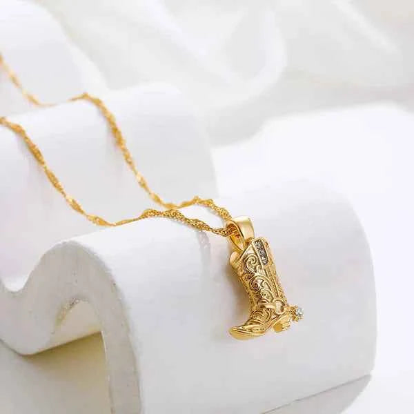 Rhinestone Cowboy Boot Charm Pendant Necklace