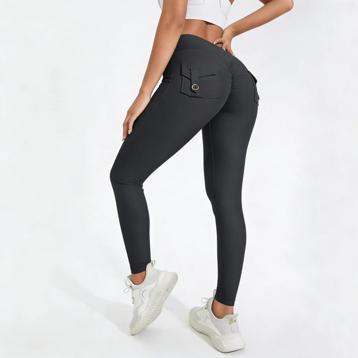 Women's Breathable Yoga Pants with Butt Pocket, Nylon Sports Leggings Dark Gray