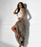 Women's Satin Pencil Skirt in Leopard Print