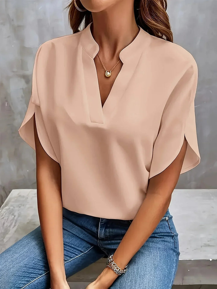 Women's Casual V-Neck Short Sleeve Blouse Pink