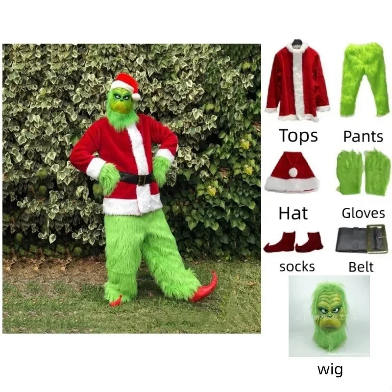 Halloween's Green Shaggy Monster Santa Claus Costume Set for Adults
