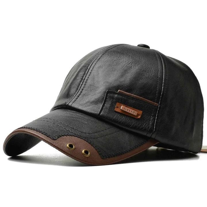 Premium Leather Cap Black
