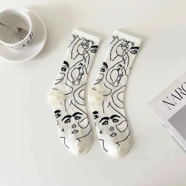 Abstract Line Art Socks - Unique Hypnotic Design Gazing Faces