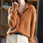Women's Relaxed Fit Mock Neck Button Front Cardigan Orange