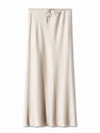 Women's Elegant Satin Look Maxi Skirt - Adjustable Waist & Flowy Fit