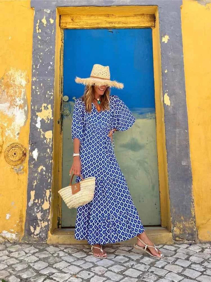 Roosmarijn | Boho Maxi Dress with Floral Print for Women Blue