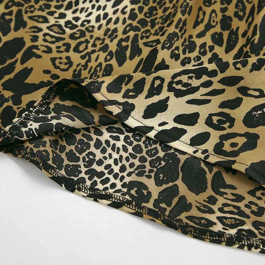 Women's Satin Pencil Skirt in Leopard Print