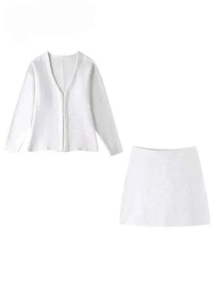 Women's Blazer and Skirt Two-Piece Set White