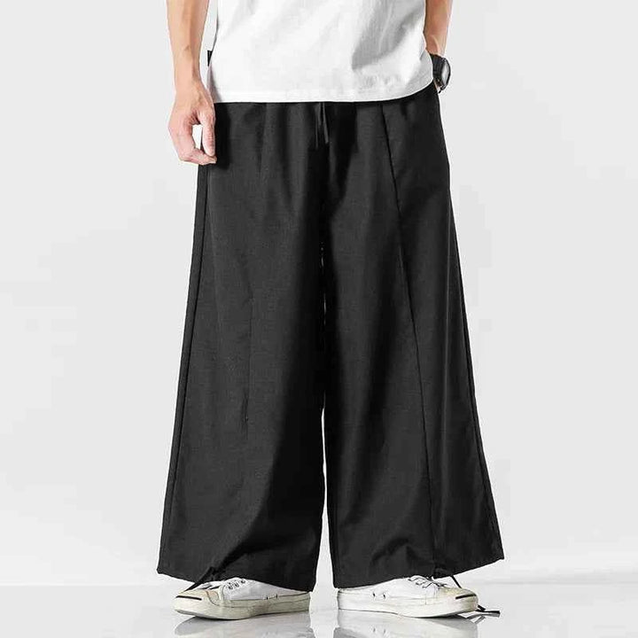 Men's Lightweight Cotton-Linen Parachute Pants Black