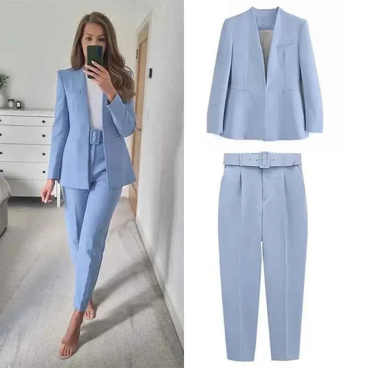 Women's Tailored Blazer and High Waist Trouser Suit Set