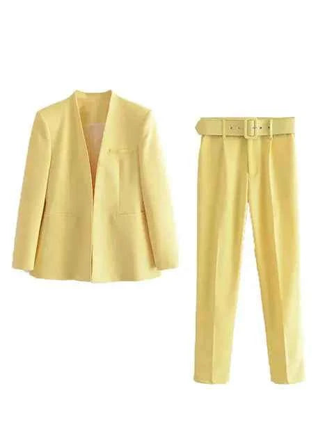 Women's Tailored Blazer and High Waist Trouser Suit Set