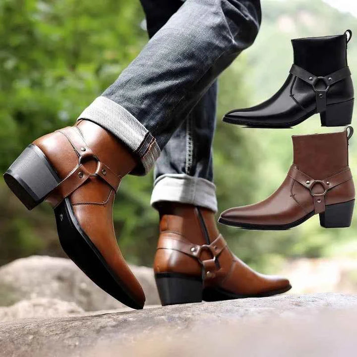 Men's Chelsea Winter Cowboy Boots | Buckle Design Dark Brown