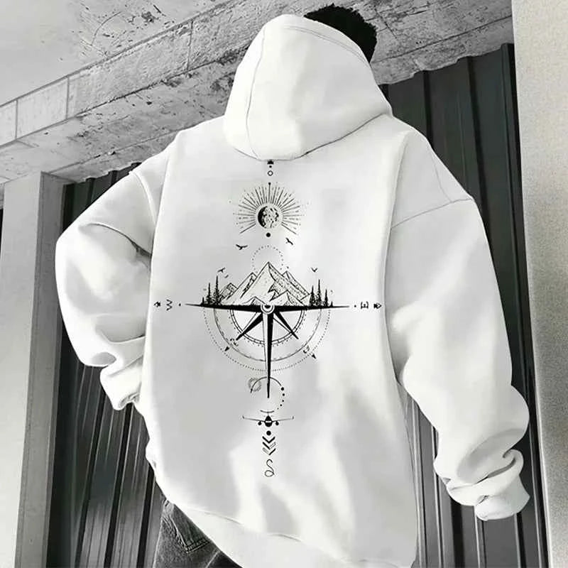 Men's Retro Compass Graphic Hoodie White