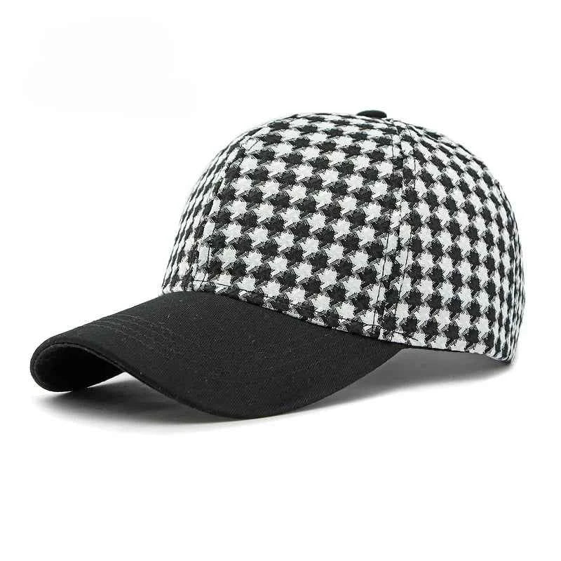 Houndstooth Pattern Canvas Cap Black