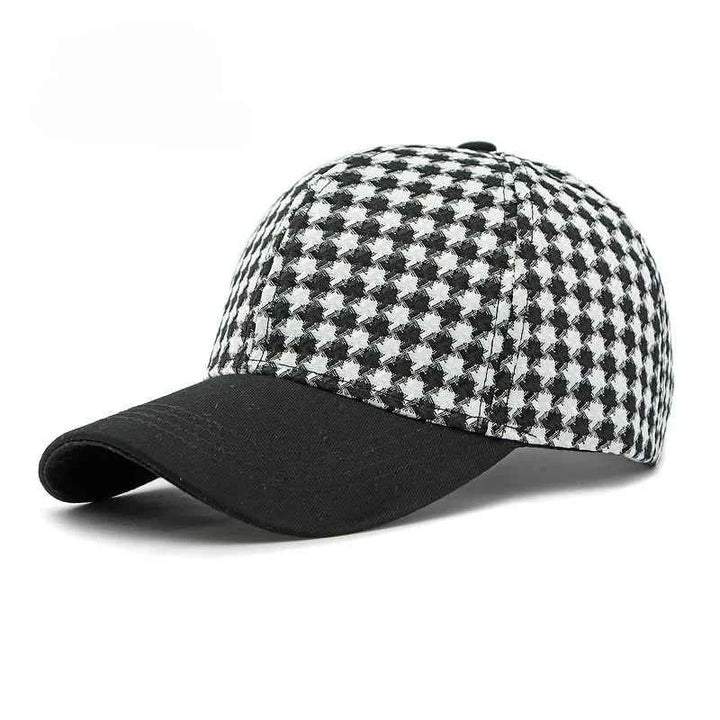 Houndstooth Pattern Canvas Cap Black
