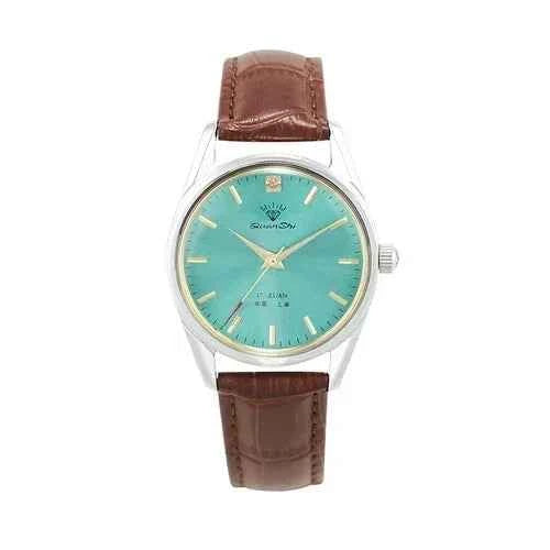 Round Case Multi-Link Bracelet Watch Brown Leather