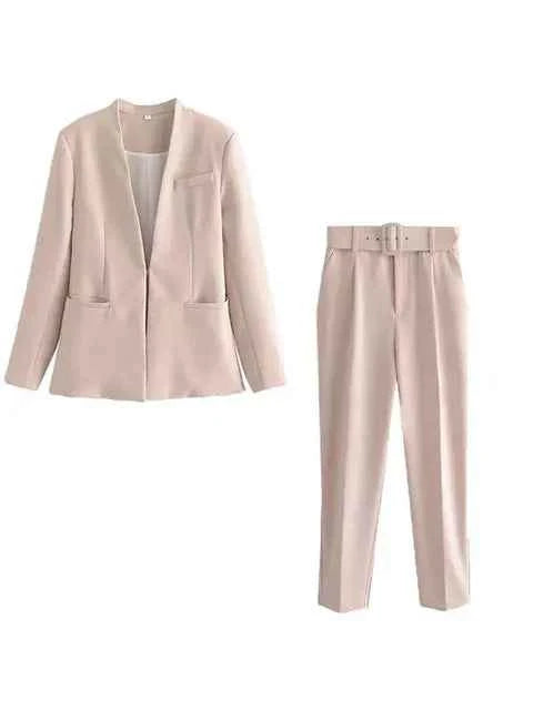 Women's Tailored Blazer and High Waist Trouser Suit Set