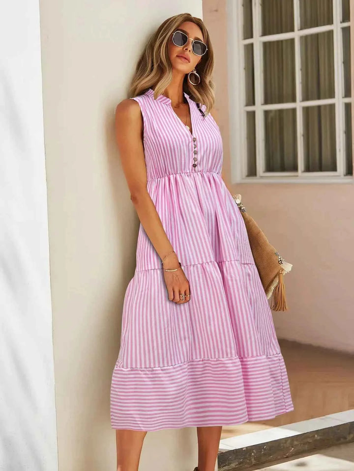 Mary | Stylish Striped Sleeveless Dress for Summer Pink