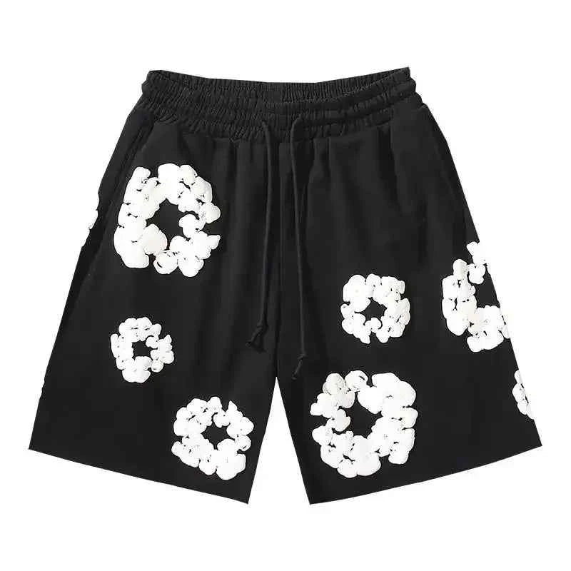 Emma | Unisex Floral Print Streetwear Shorts – Summer Casual Bottoms Black