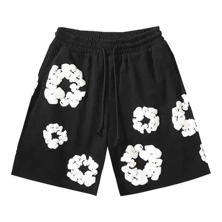 Emma | Unisex Floral Print Streetwear Shorts – Summer Casual Bottoms Black