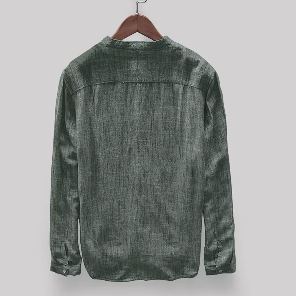 William | Men's Solid Color Cotton-Linen Long Sleeve Shirt 2025