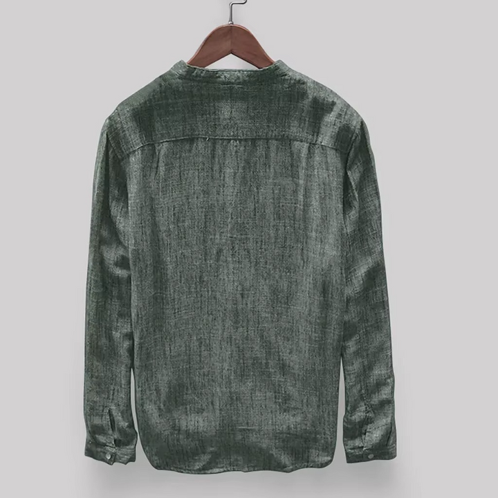 William | Men's Solid Color Cotton-Linen Long Sleeve Shirt 2025