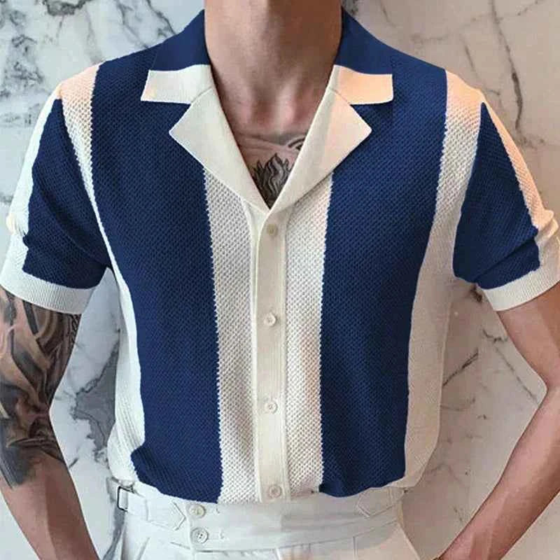 Men's Striped Luxury Polo Shirt Dark Blue