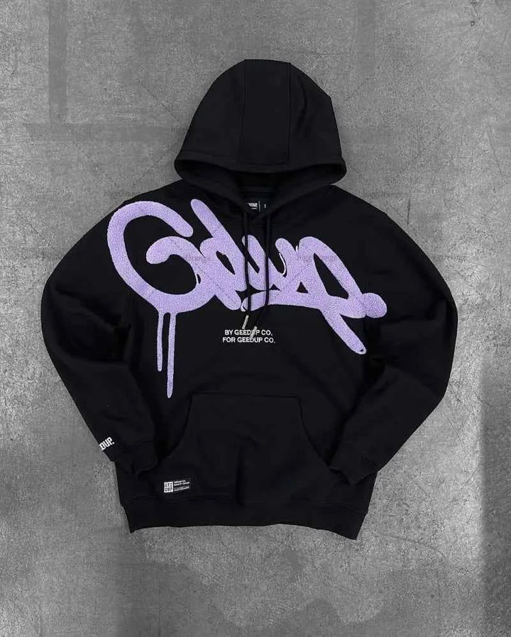 Unisex Oversized Y2K Harajuku Letter Hoodie (Lightweight) Black Purple