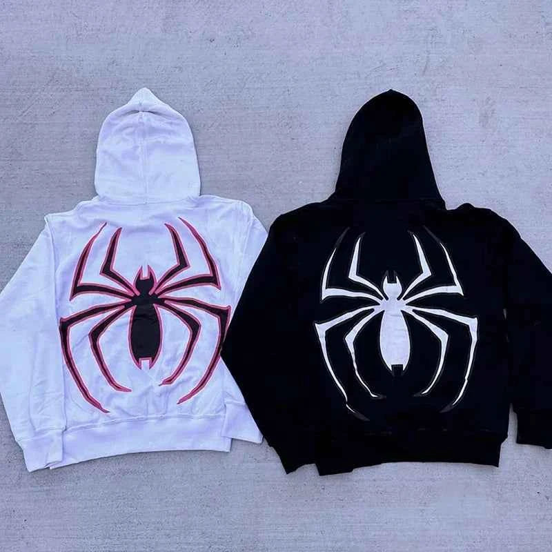 Unisex Y2K Spider Graphic Zip-Up Hoodie
