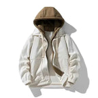 Men's Oversized Corduroy Hoodie Jacket – Textured Winter Streetwear White regular autumn