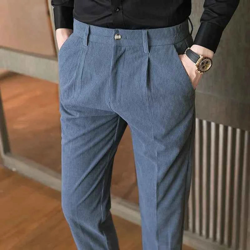 Men's Elegant Corduroy Trousers Blue