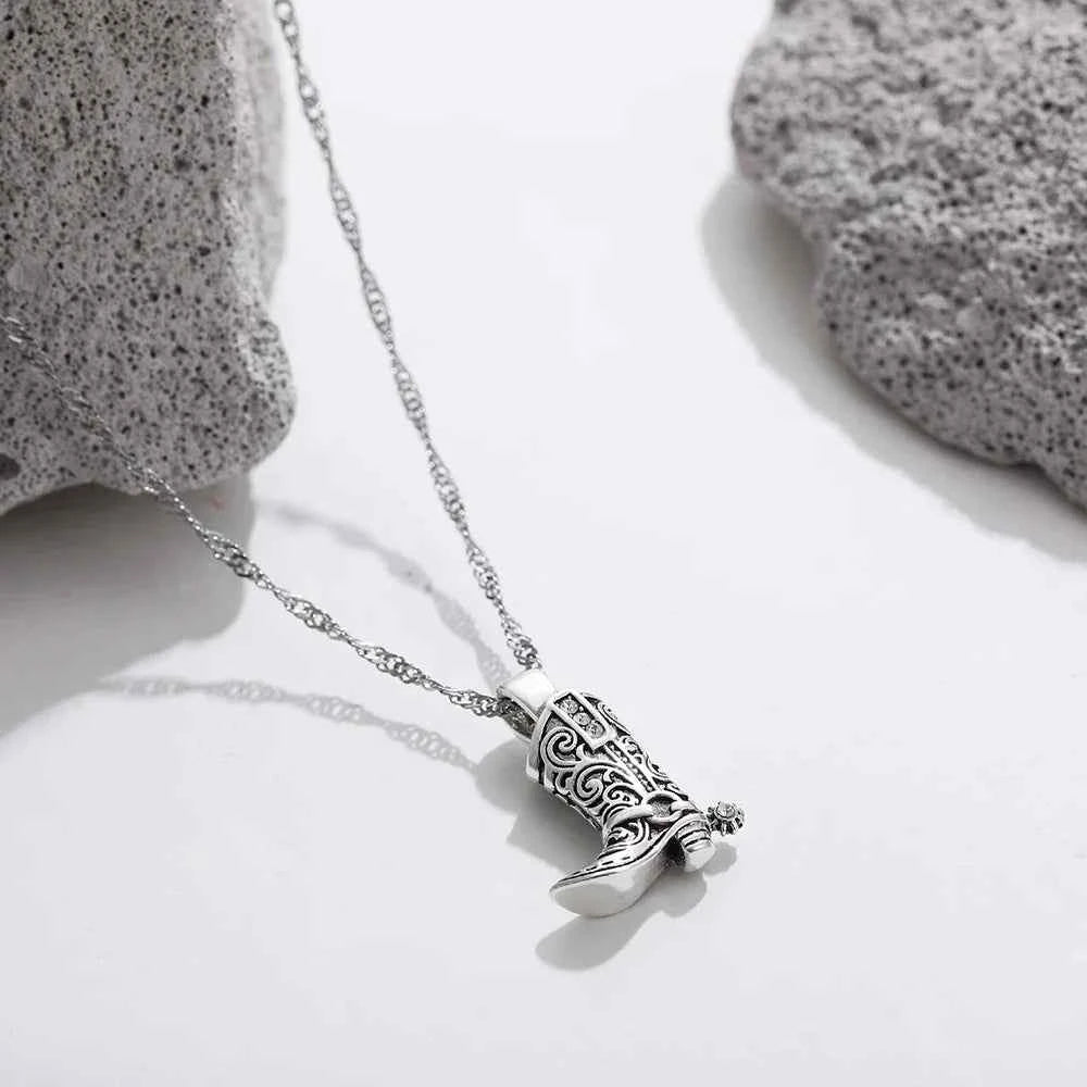 Rhinestone Cowboy Boot Charm Pendant Necklace