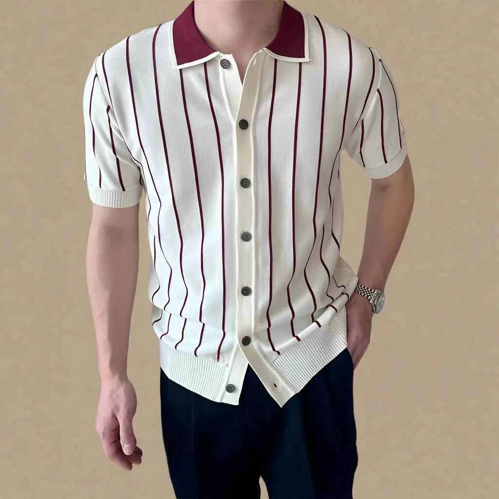 Men's Striped Knit Polo Shirt