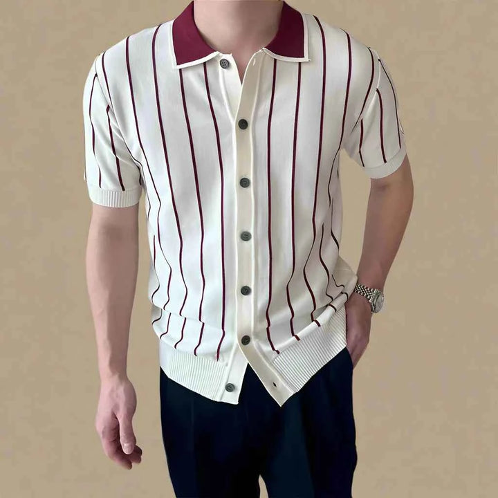 Men's Striped Knit Polo Shirt