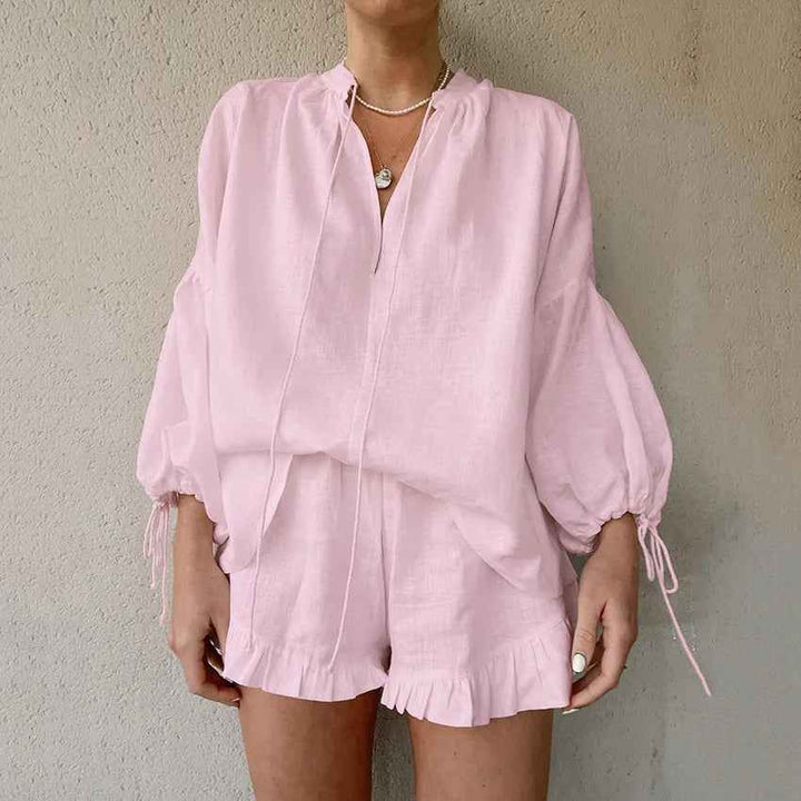 Women's Airy Summer Outfit: Top & Shorts Set Pink
