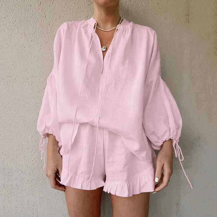Women's Airy Summer Outfit: Top & Shorts Set