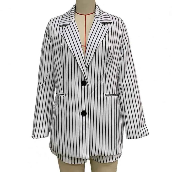 Women's Striped Oversized Blazer and High Waist Shorts Set - Elegant Style