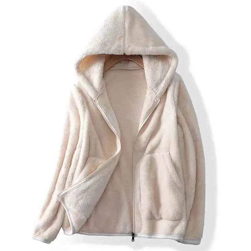 Women's Relaxed Fit Hooded Jacket with Zip Closure and Patch Pockets Cream