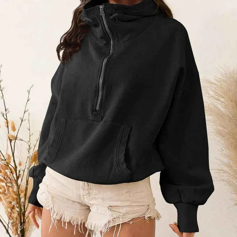 Women's Zip-Up Lazy Style Hoodie Black