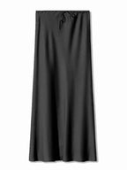 Women's Elegant Satin Look Maxi Skirt - Adjustable Waist & Flowy Fit Black