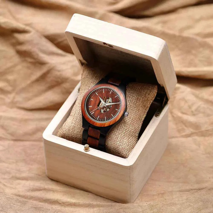Wooden Skeleton Dial Analog Wristwatch | Durable Timepiece