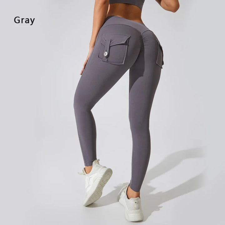 Women's Breathable Yoga Pants with Butt Pocket, Nylon Sports Leggings Gray