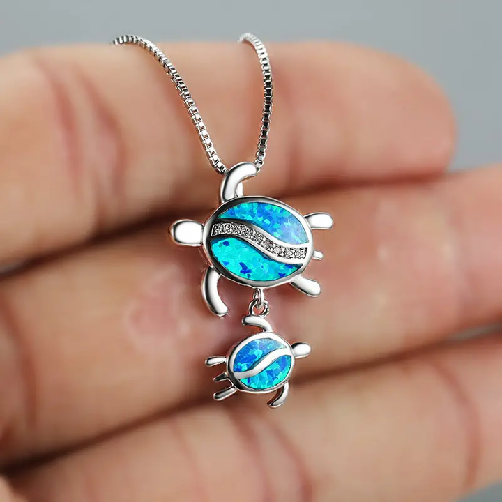 Serene Turtle Pendant Necklace Mother and Baby