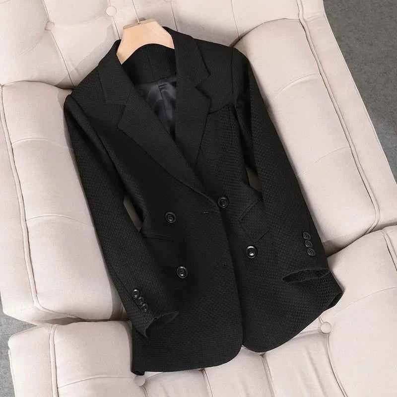 Women's Stylish Plaid Blazer Black