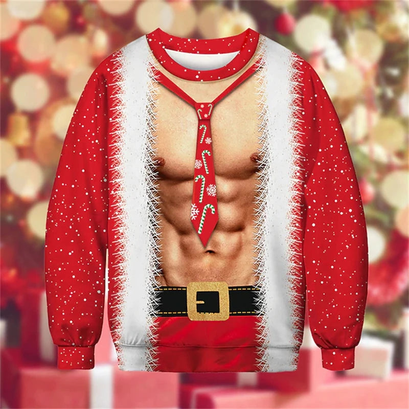 Sjov grim julesweater med 3D-print til mænd - festpullover som gave