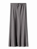 Women's Elegant Satin Look Maxi Skirt - Adjustable Waist & Flowy Fit Grey