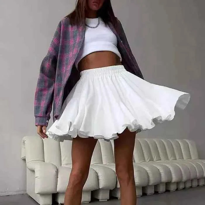 Womens Flared Mini Skirt - Lightweight & Elastic Waist White