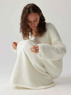 Women's Oversized Knitted Sweater and Maxi Skirt Set – Comfortable Casual Lounge Wear White