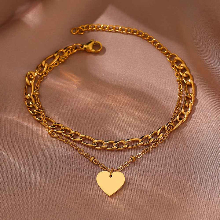 Heart-Shaped Double Link Bracelet Gold