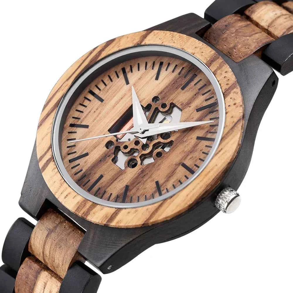Wooden Skeleton Dial Analog Wristwatch | Durable Timepiece